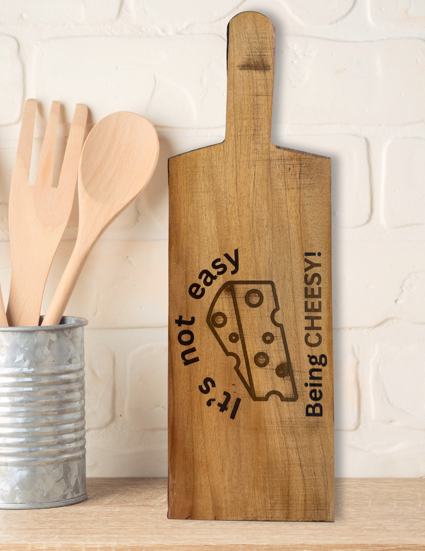 Not Easy Being Cheesy Cutting Board – Colorful Resin Inlay Wood Charcuterie Paddle Board