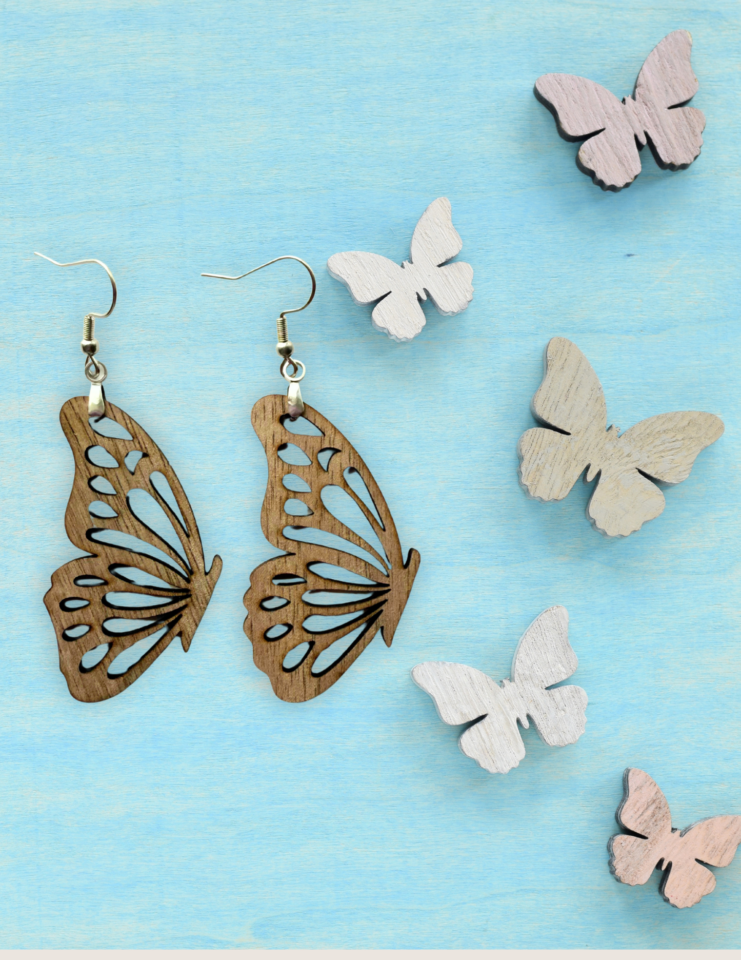 Butterfly Walnut Wood Earrings – Hypoallergenic Stainless Steel Hooks