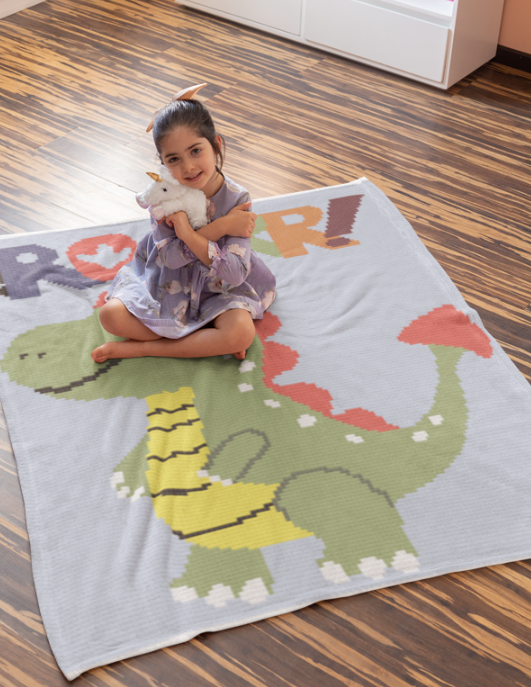 DINOSAUR ROAR Crochet Pattern 120x140
