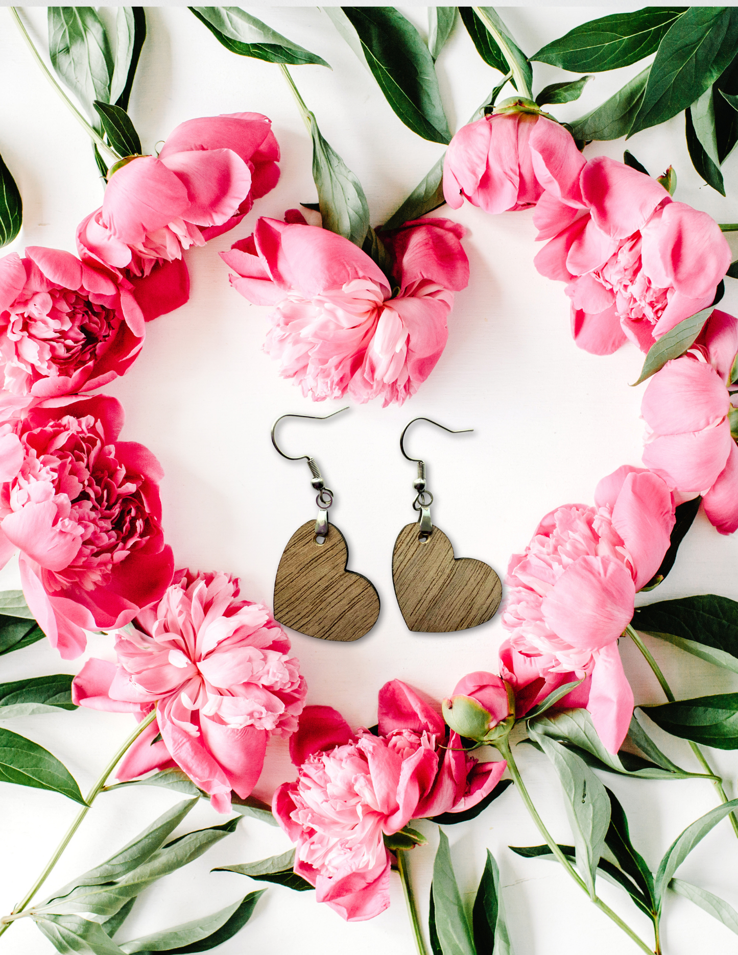 Walnut Wood Heart Earrings – Hypoallergenic Stainless Steel Hooks