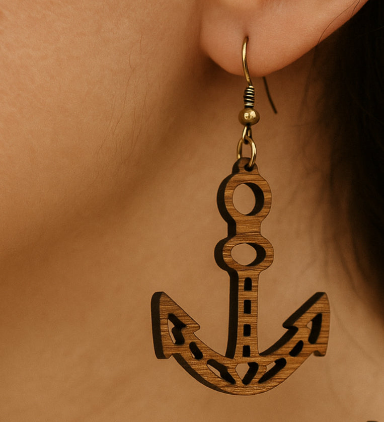 Wooden Anchor Earrings – Nautical Boho Jewelry