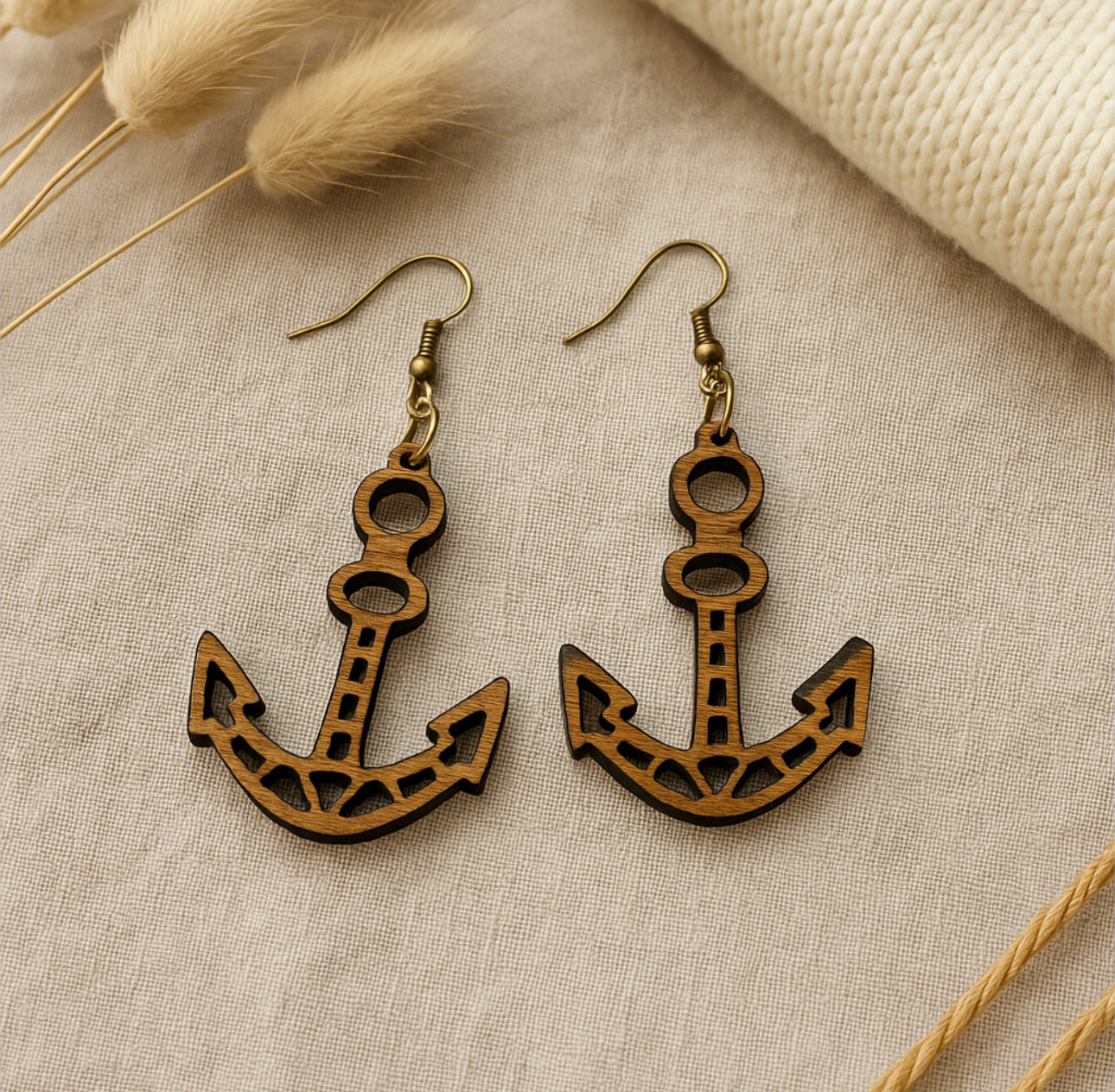 Wooden Anchor Earrings – Nautical Boho Jewelry