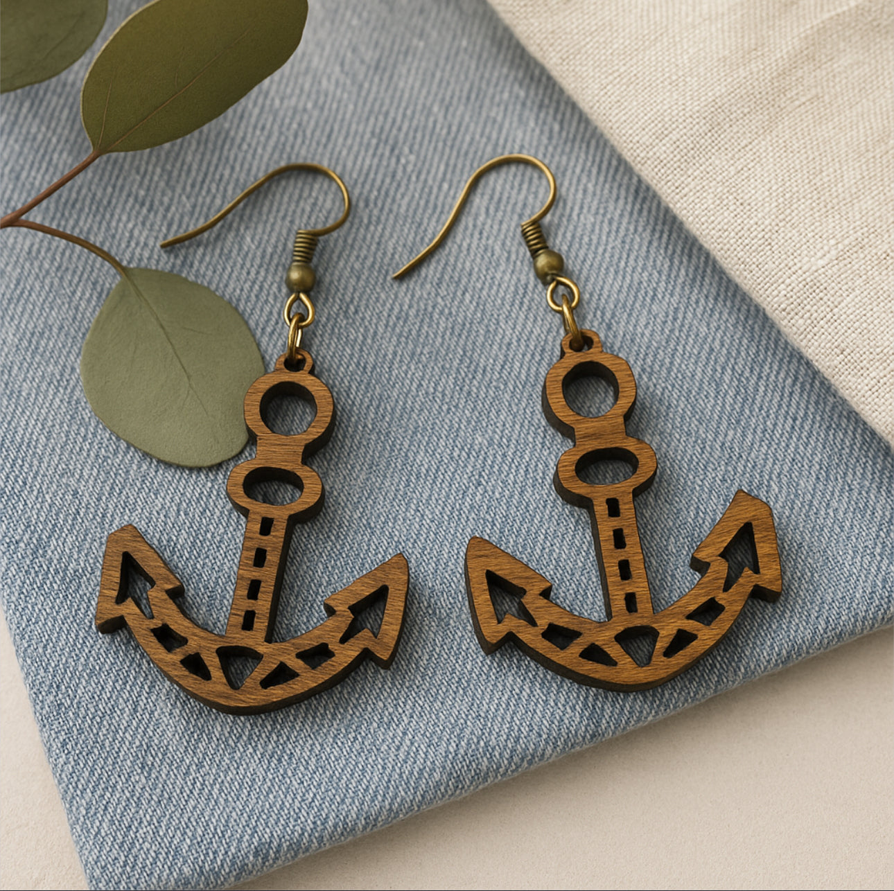 Wooden Anchor Earrings – Nautical Boho Jewelry