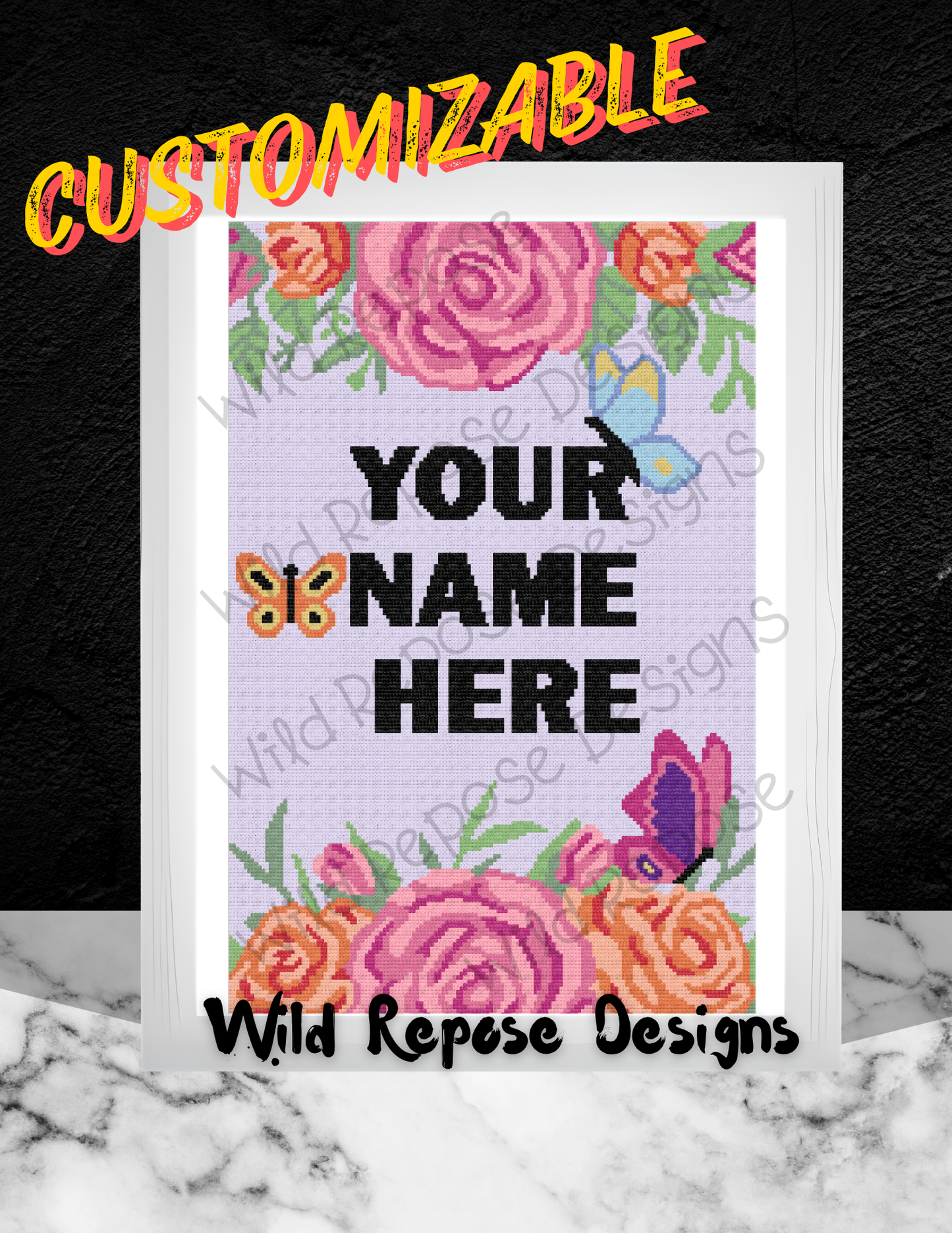 FLORAL WITH NAME Customizable SC Crochet Pattern