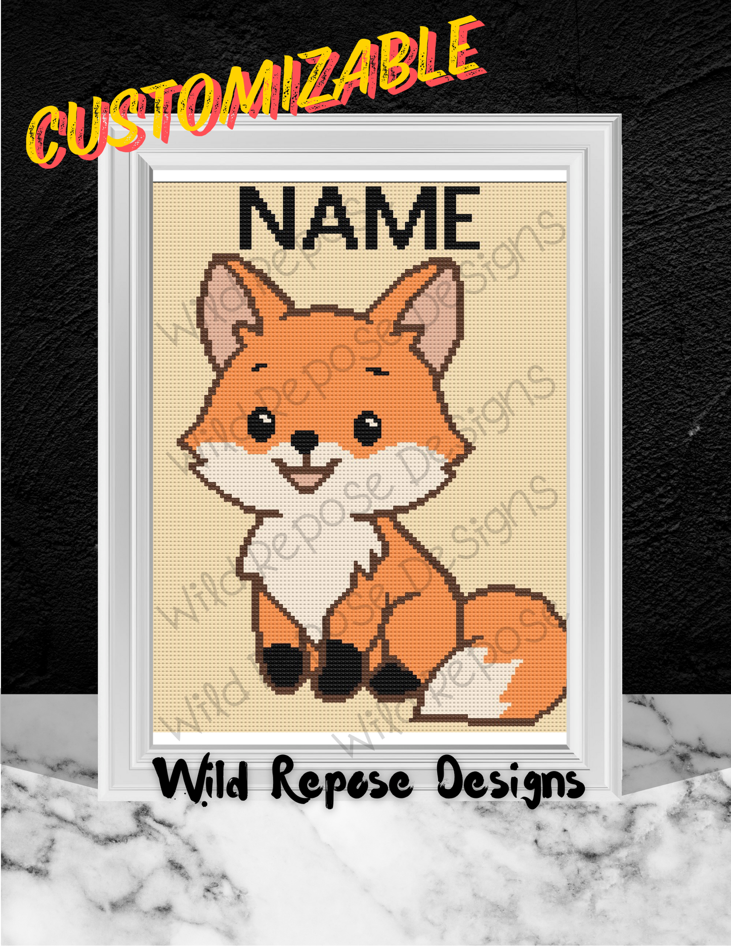 Fox Smiling CUSTOM NAME Crochet Pattern 120x140