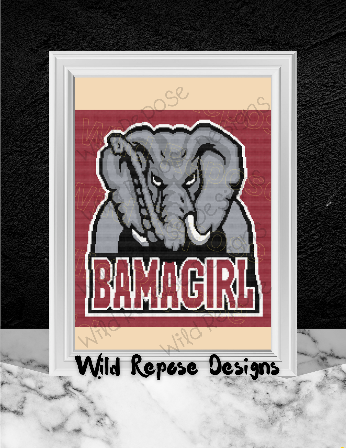 Alabama "BAMA GIRL" Elephant Crochet Pattern 190 x 200