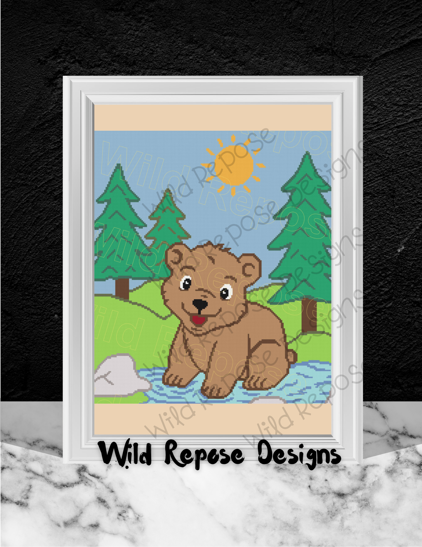 Bear Cub at Pond Crochet Pattern 180 x 200
