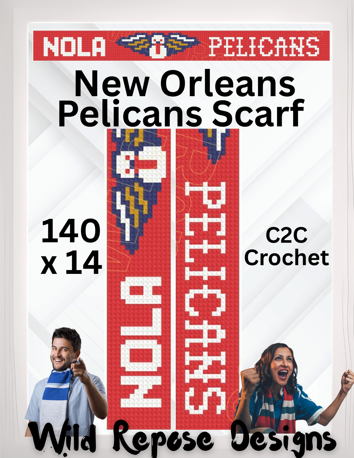 New Orleans Pelicans Scarf C2C Crochet Pattern 140 x 14