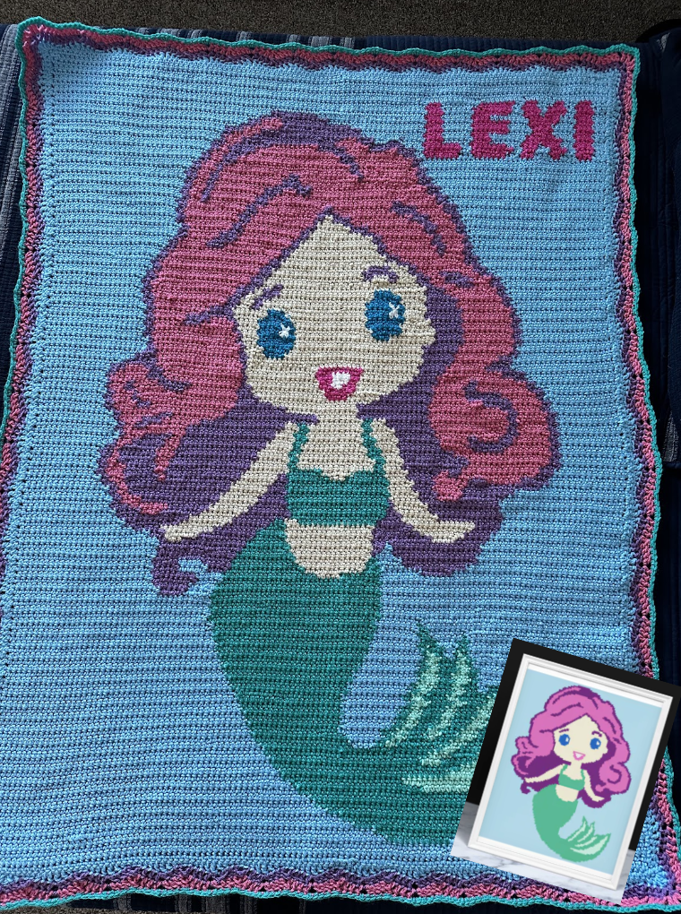 Mermaid CUSTOM NAME Crochet Pattern 120x140