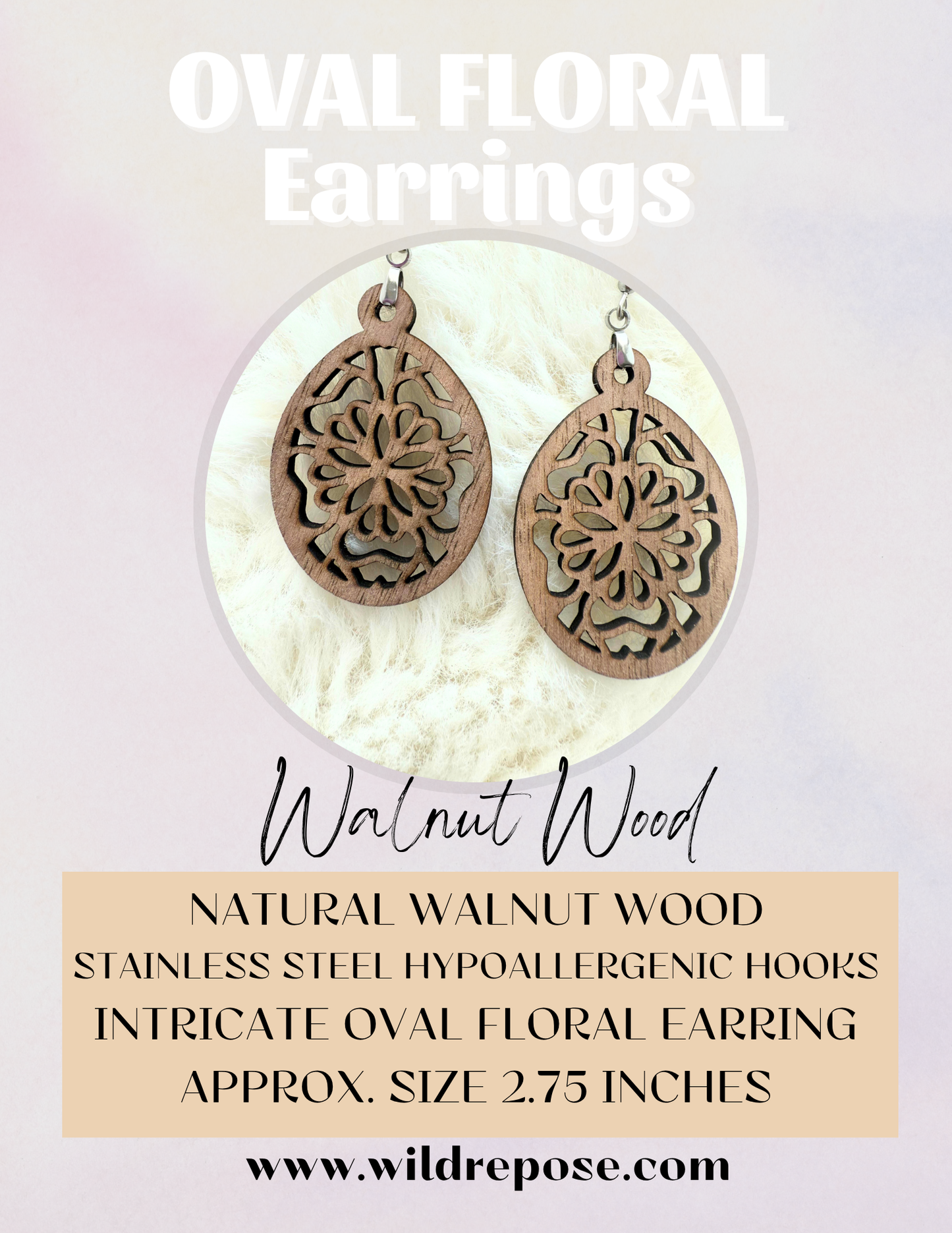 Handcrafted Wooden Filigree Oval Earrings – Lightweight Boho Jewelry
