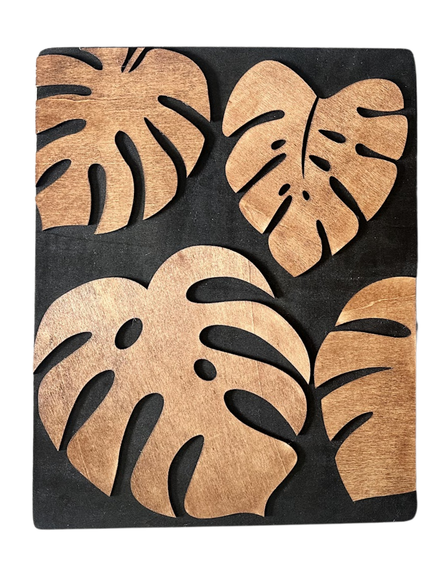 Monstera Leaf Wooden Wall Art Set – Modern Tropical Décor (14.25” x 11.25”)