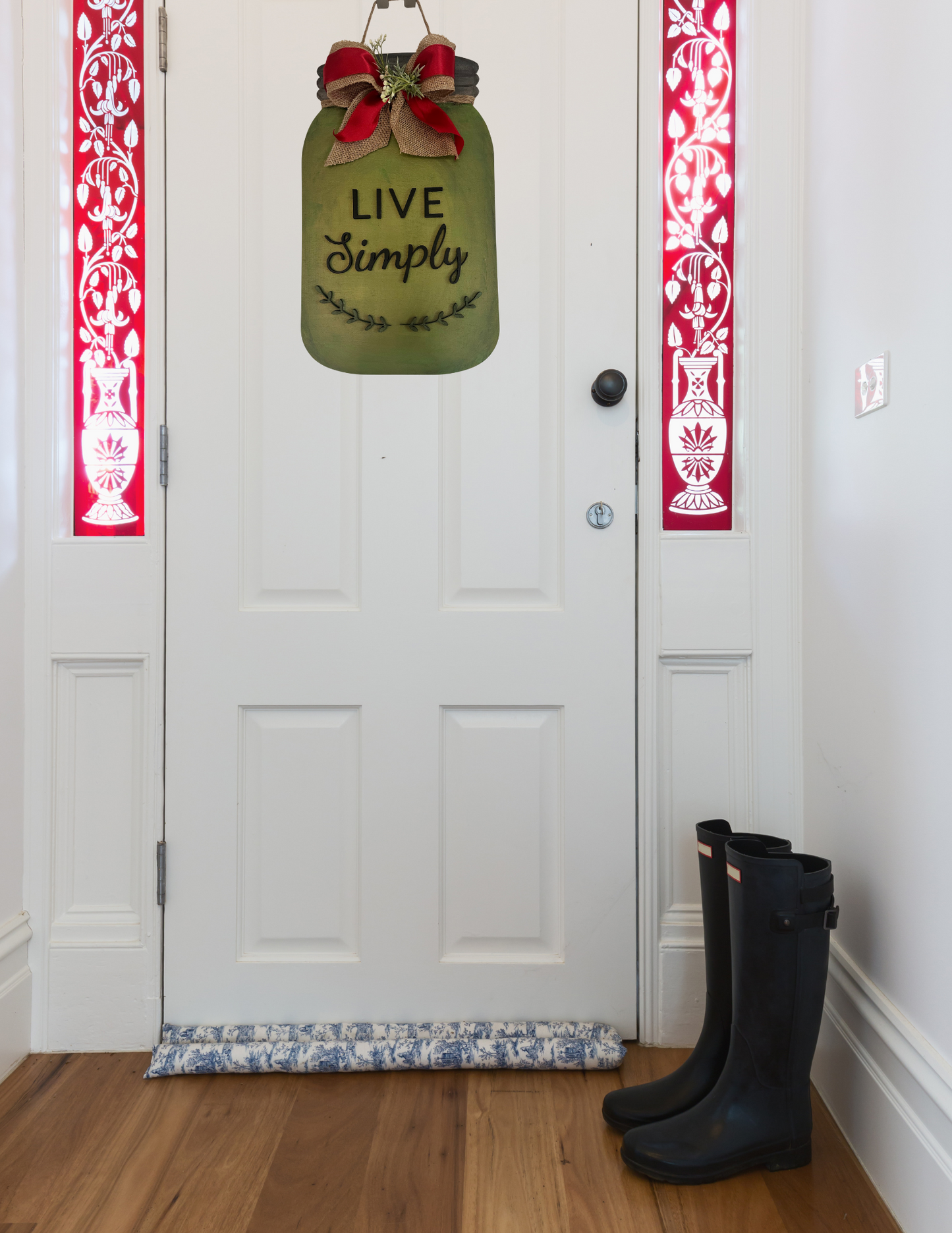 “Live Simply” Rustic Mason Jar Door Hanger – Green Farmhouse Wall Decor (16” x 9.5”)