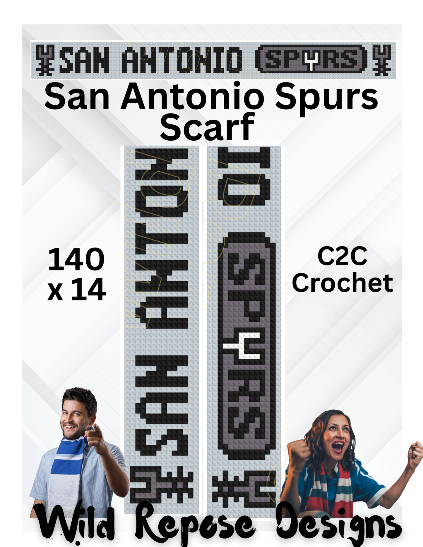 San Antonio Spurs Scarf C2C Crochet Pattern 140 x 14