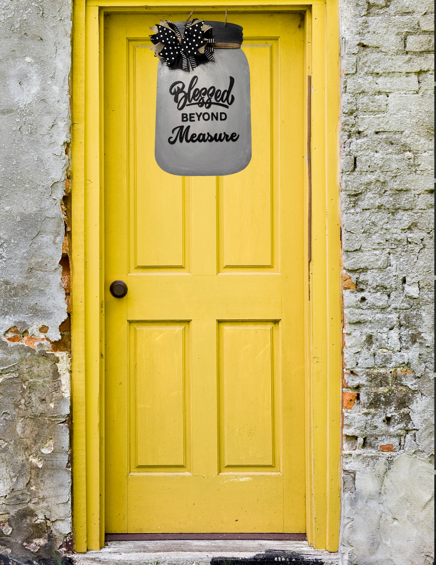 Rustic Mason Jar "Blessed Beyond Measure" Door Hanger – Farmhouse Wall Décor for Front Door, Porch, or Entryway