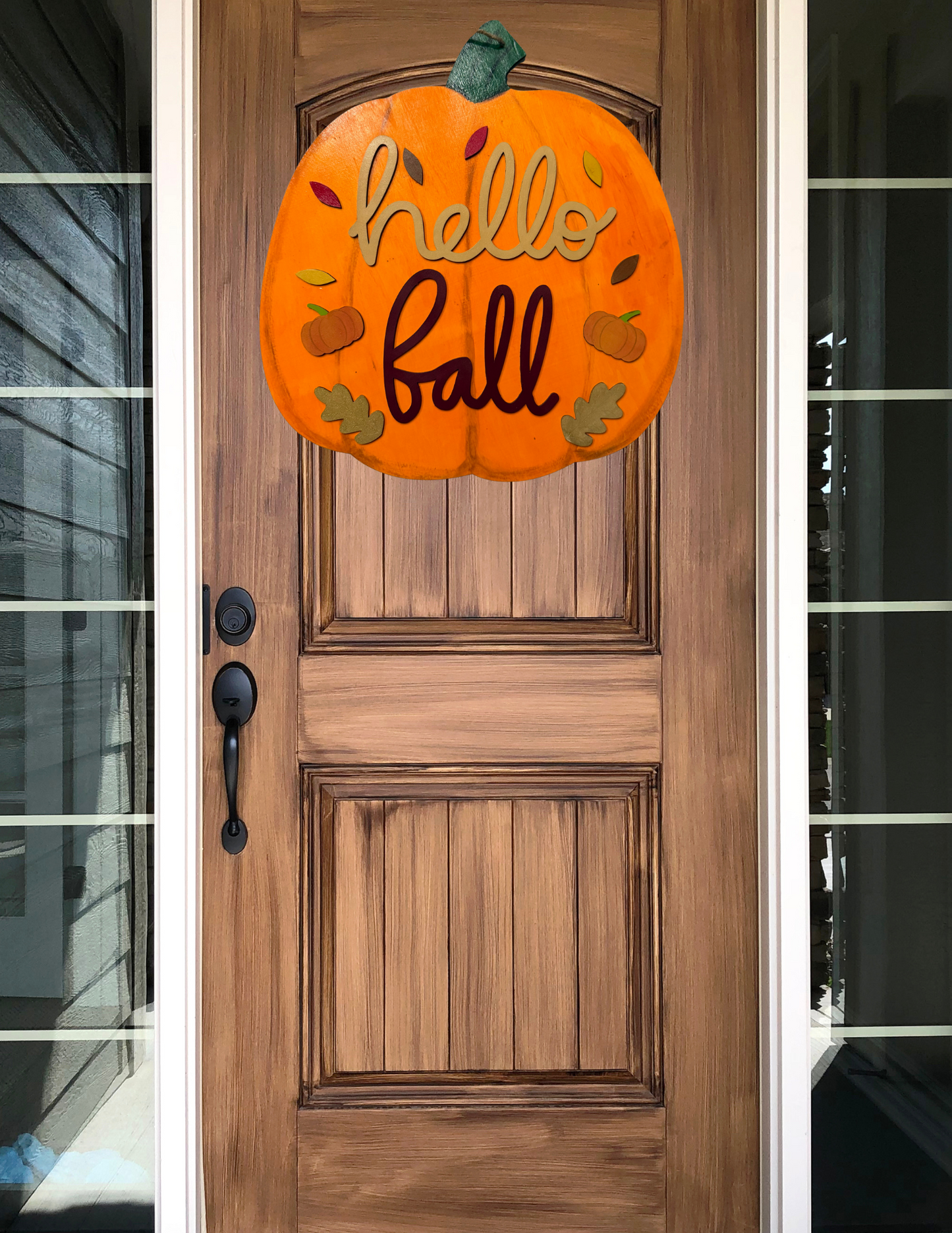 Hello Fall Pumpkin Door Hanger – Rustic Autumn Wall & Porch Decor (18” x 16”)