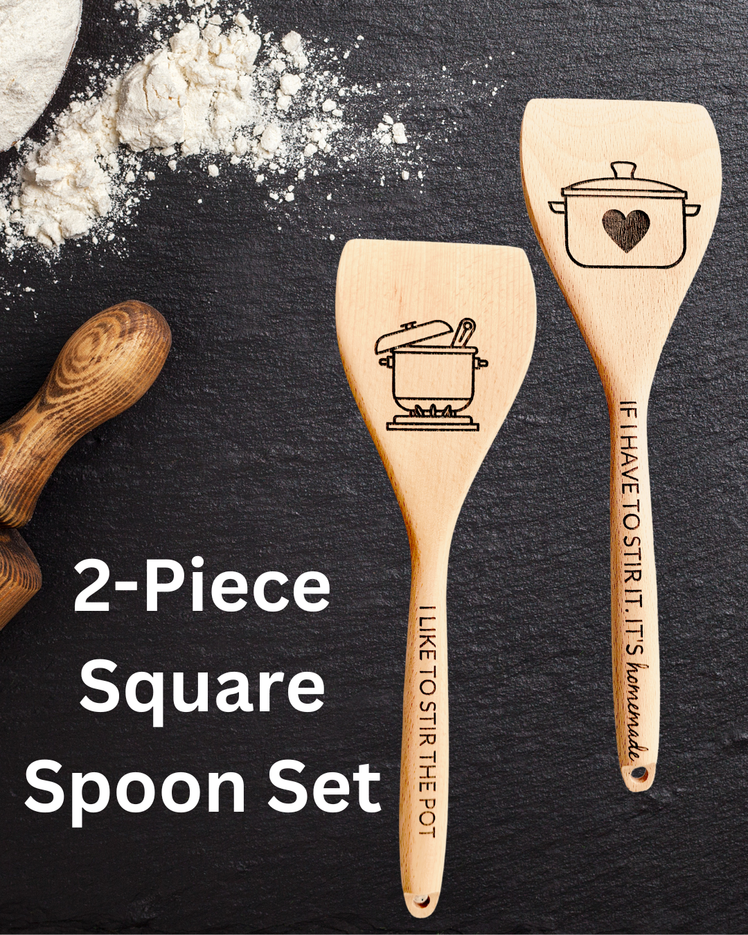 Funny Engraved Beech Wood Spoon Set