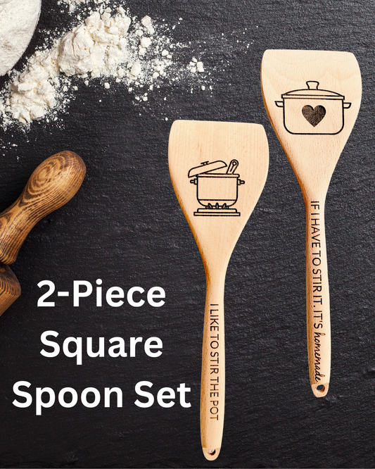 Funny Engraved Beech Wood Spoon Set