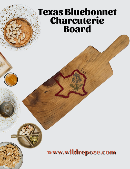 TEXAS Bluebonnet Cutting Board – Colorful Resin Inlay Wood Charcuterie Paddle Board