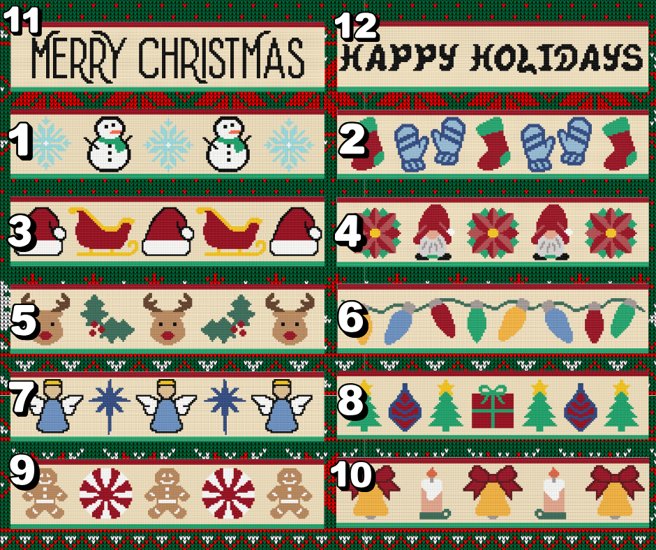 Holiday Sampler Crochet Pattern – Festive Stripes Design