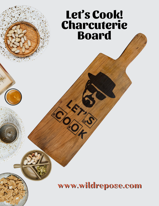 Let's Cook Cutting Board – Colorful Resin Inlay Wood Charcuterie Paddle Board