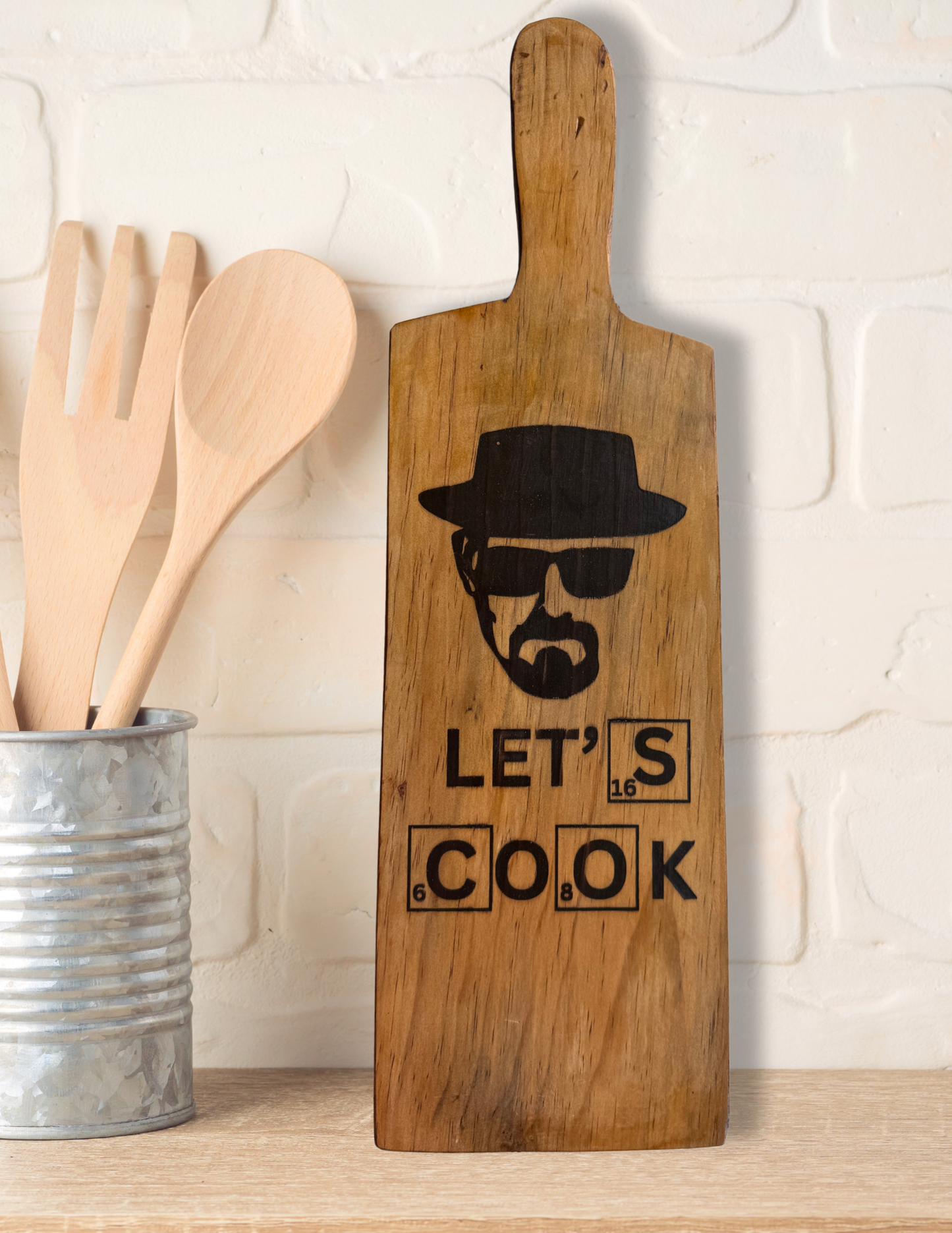 Let's Cook Cutting Board – Colorful Resin Inlay Wood Charcuterie Paddle Board