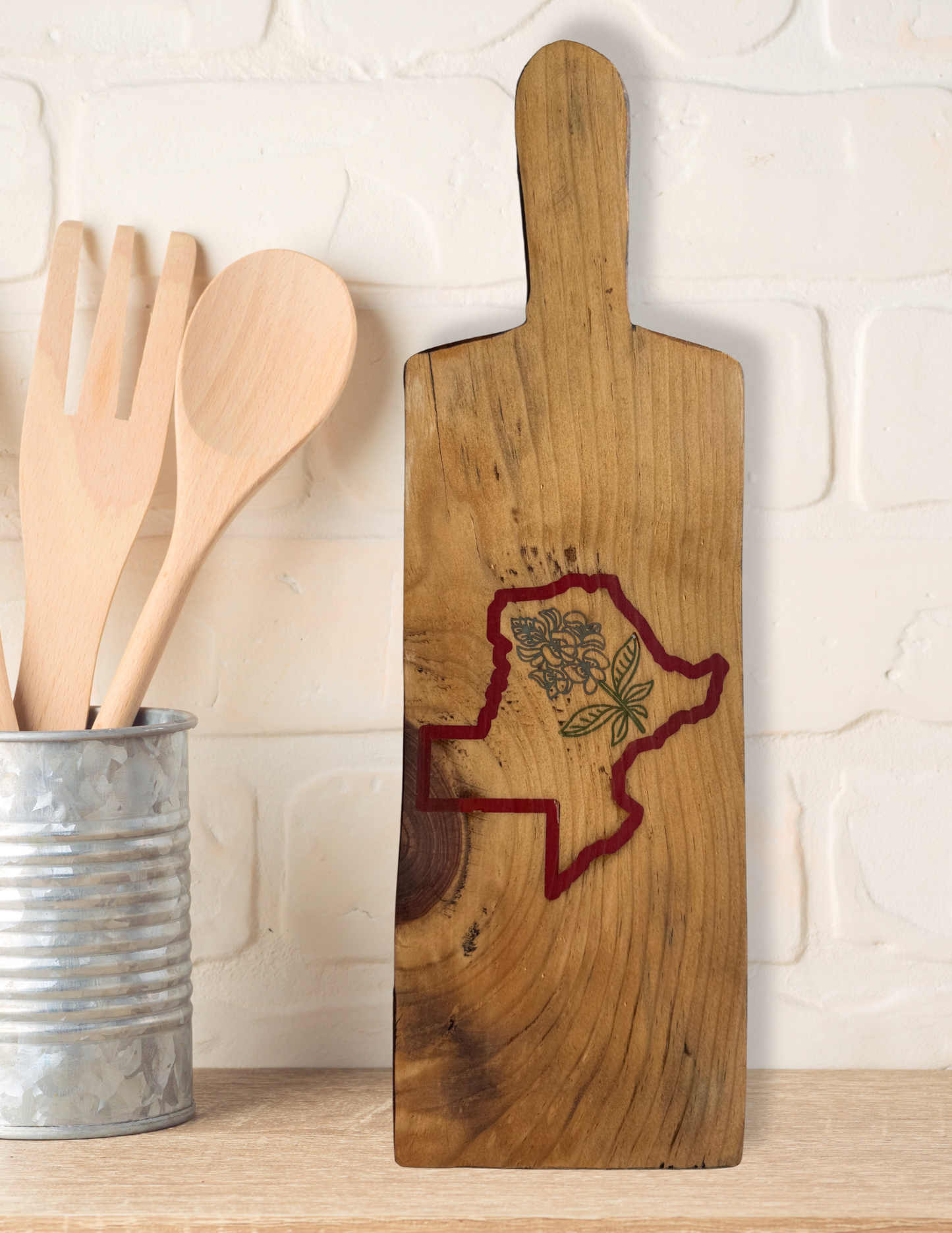 TEXAS Bluebonnet Cutting Board – Colorful Resin Inlay Wood Charcuterie Paddle Board