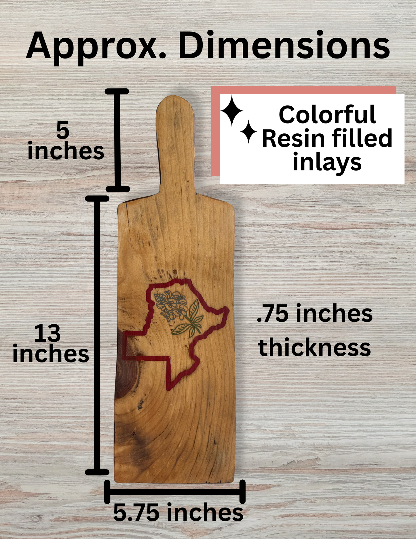 TEXAS Bluebonnet Cutting Board – Colorful Resin Inlay Wood Charcuterie Paddle Board