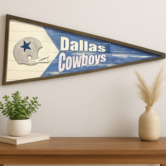 Rustic Wood Dallas Cowboys Football Pennant – 3D Wall Art Sign (40" x 16")