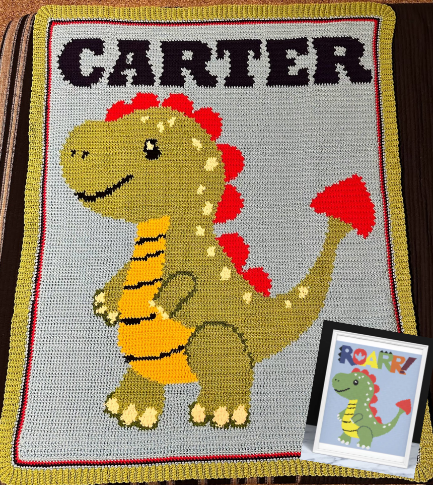 DINOSAUR ROAR Crochet Pattern 120x140