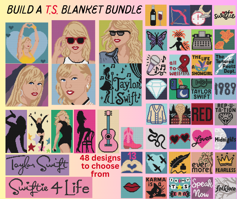 Swiftie Crochet Block Bundle – 48 Graph Patterns for Blankets & Pillows | Era-Inspired Crochet Charts