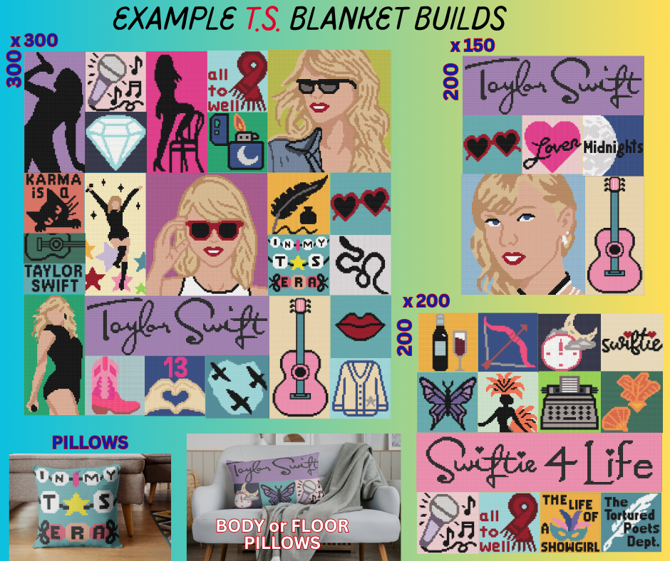 Swiftie Crochet Block Bundle – 48 Graph Patterns for Blankets & Pillows | Era-Inspired Crochet Charts