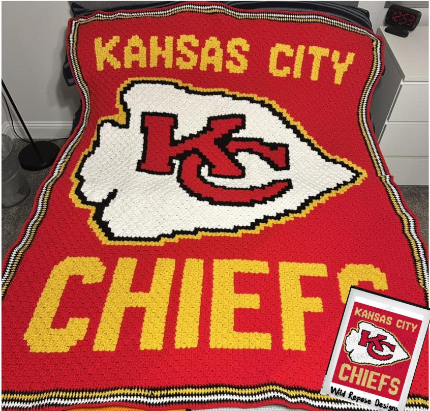 KC Chiefs-City-Name-Logo Crochet Pattern C2C 81x95