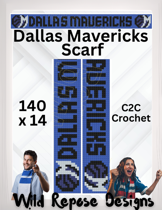 Dallas Mavericks Scarf C2C Crochet Pattern 140 x 14
