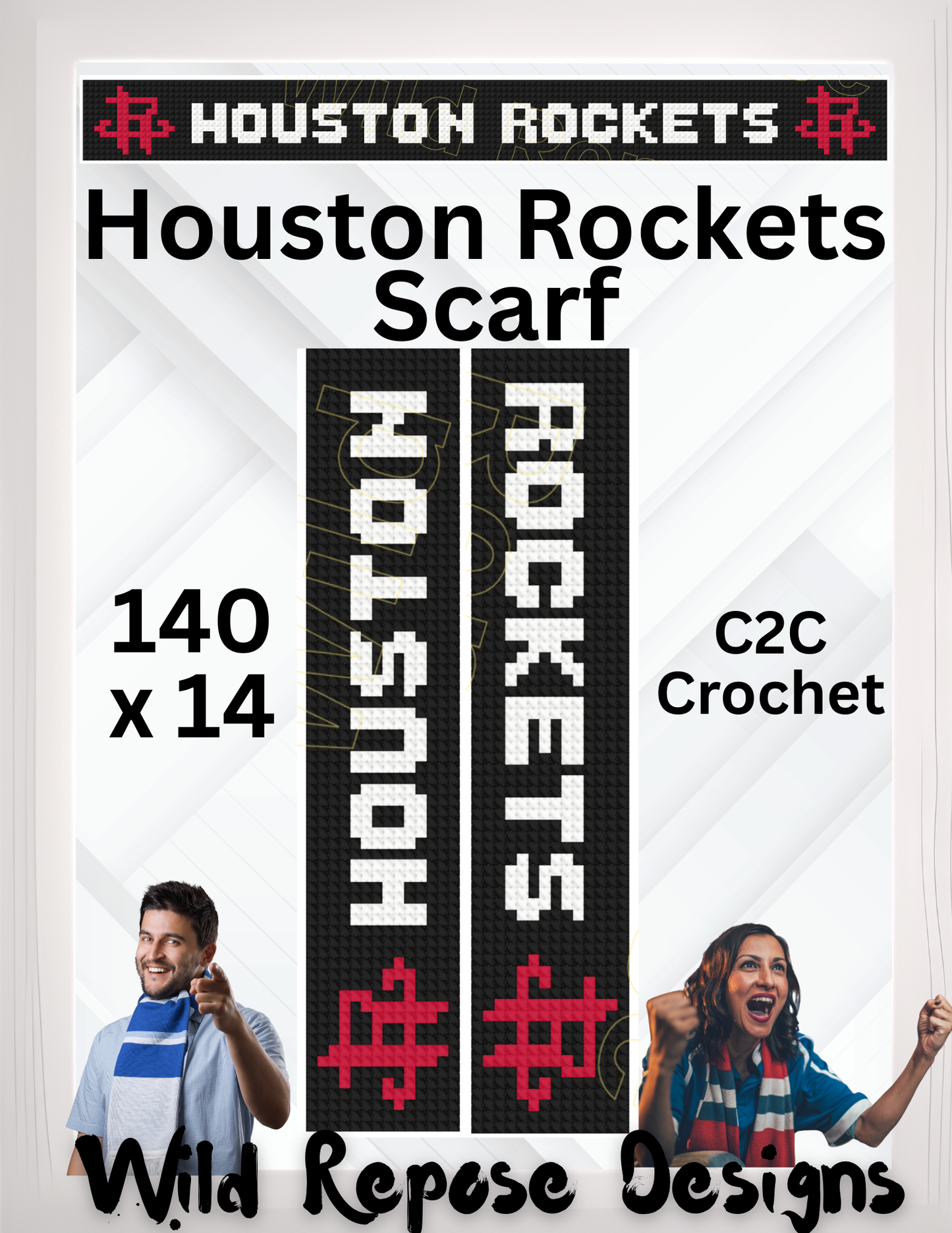 Houston Rockets Scarf C2C Crochet Pattern 140 x 14