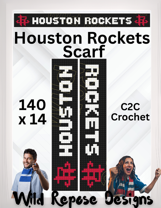 Houston Rockets Scarf C2C Crochet Pattern 140 x 14