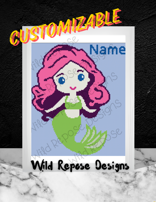 Mermaid CUSTOM NAME Crochet Pattern 120x140
