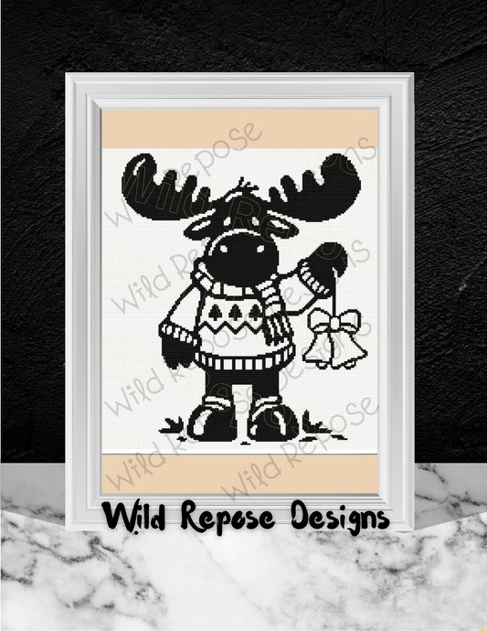 Moose with Bells B/W Crochet Pattern 180 x 180