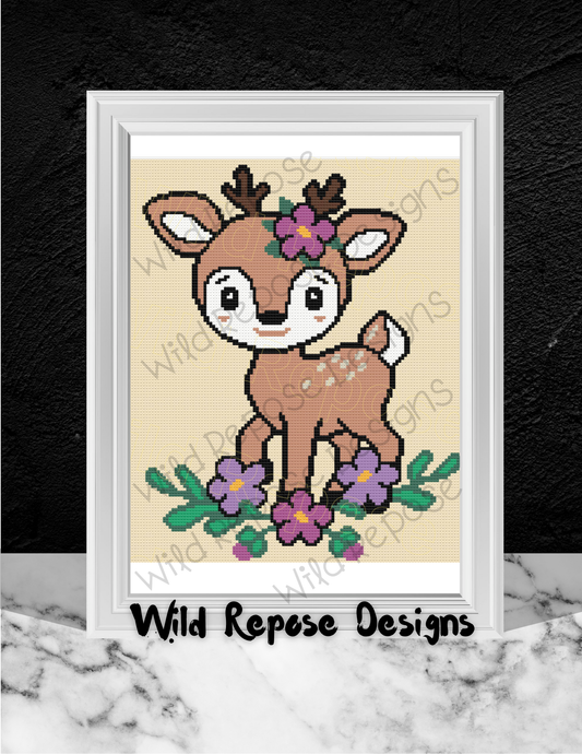 Deer Baby with Flowers Crochet Pattern 120 X 140