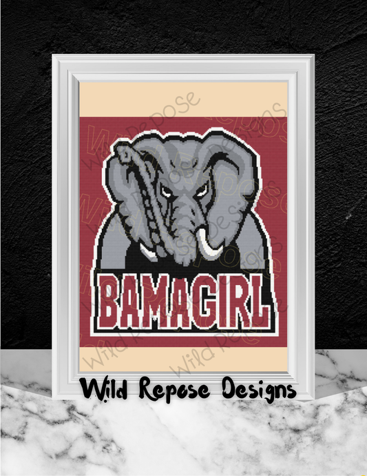Alabama "BAMA GIRL" Elephant Crochet Pattern 190 x 200