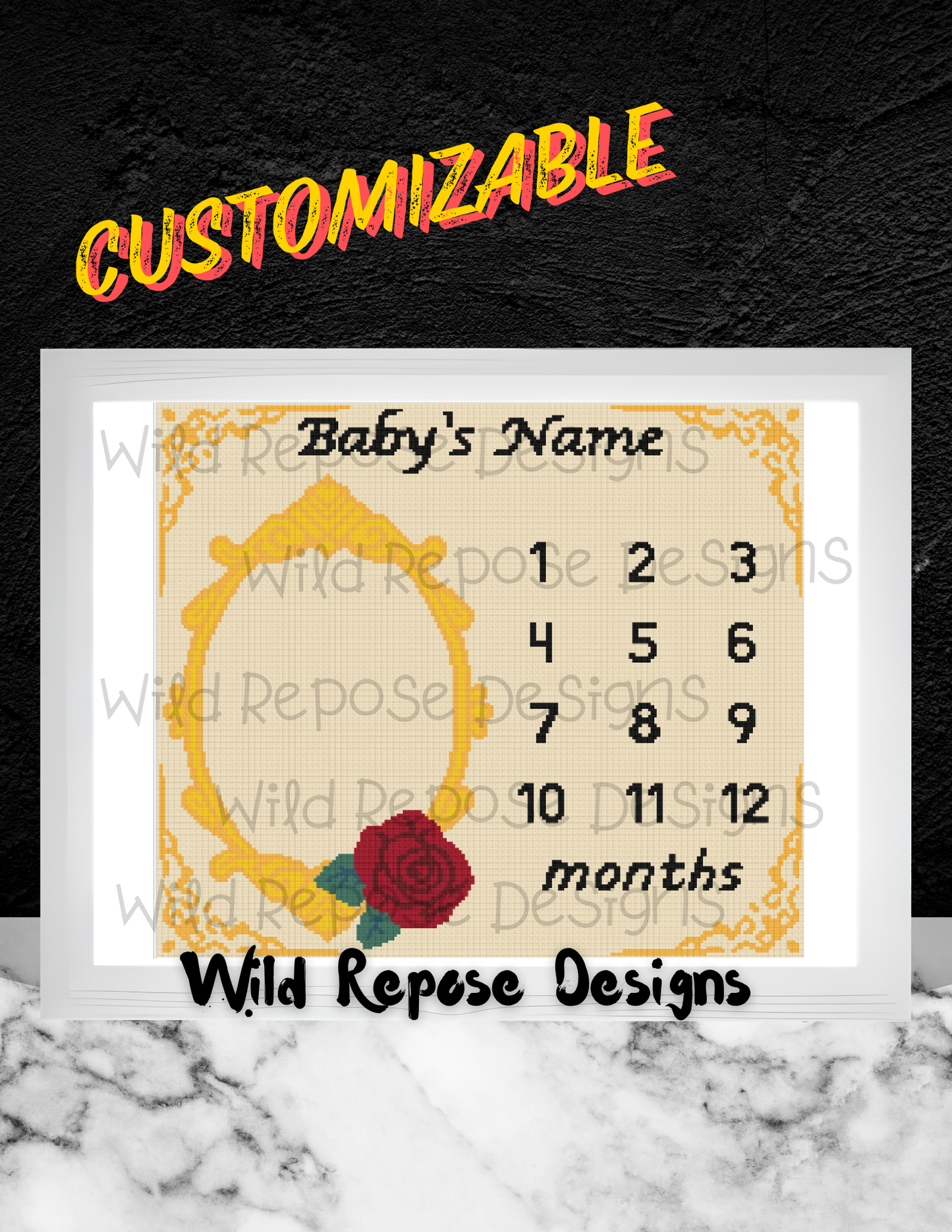 Baby Milestone Rose Blanket CUSTOM NAME Crochet Pattern 210 x 180