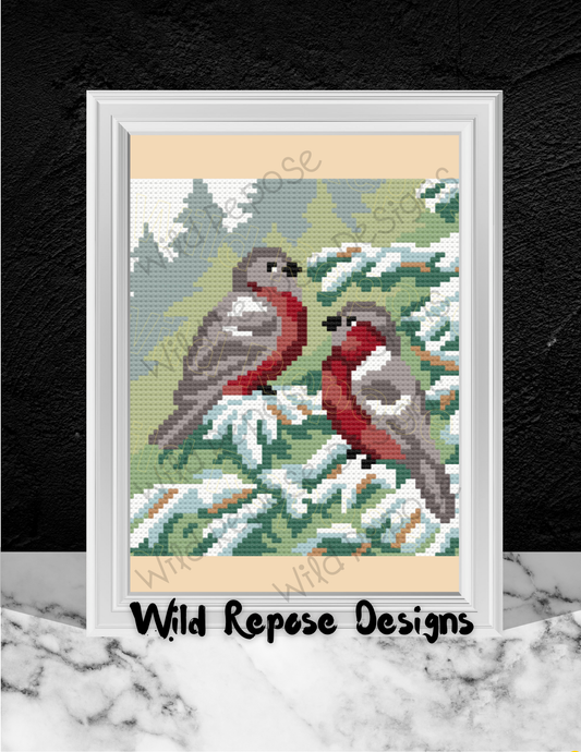 Winter Red Breasted Robins C2C Crochet Pattern 73 X 77
