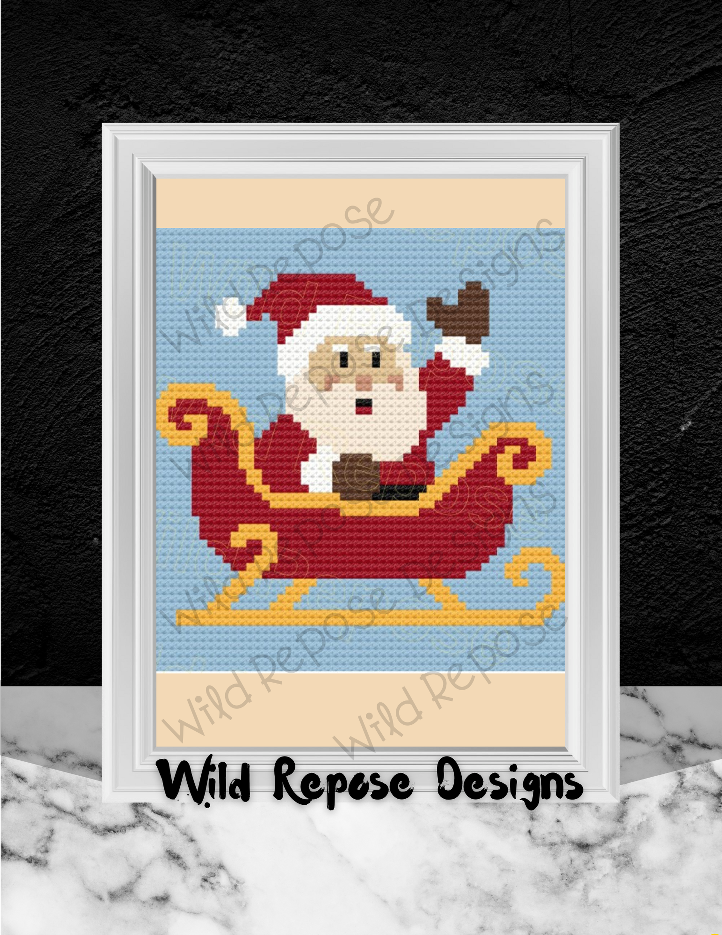 Santa in Sleigh C2C Crochet Pattern 57 X 57