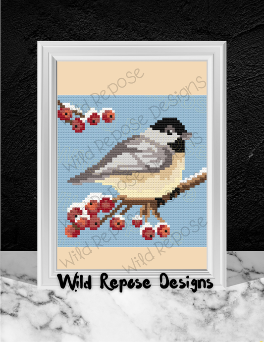 Winter Chickadee with Berries C2C Crochet Pattern 60 X 61