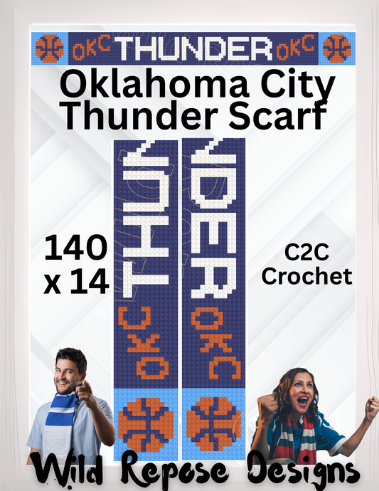 Oklahoma City Thunder Scarf C2C Crochet Pattern 140 x 14