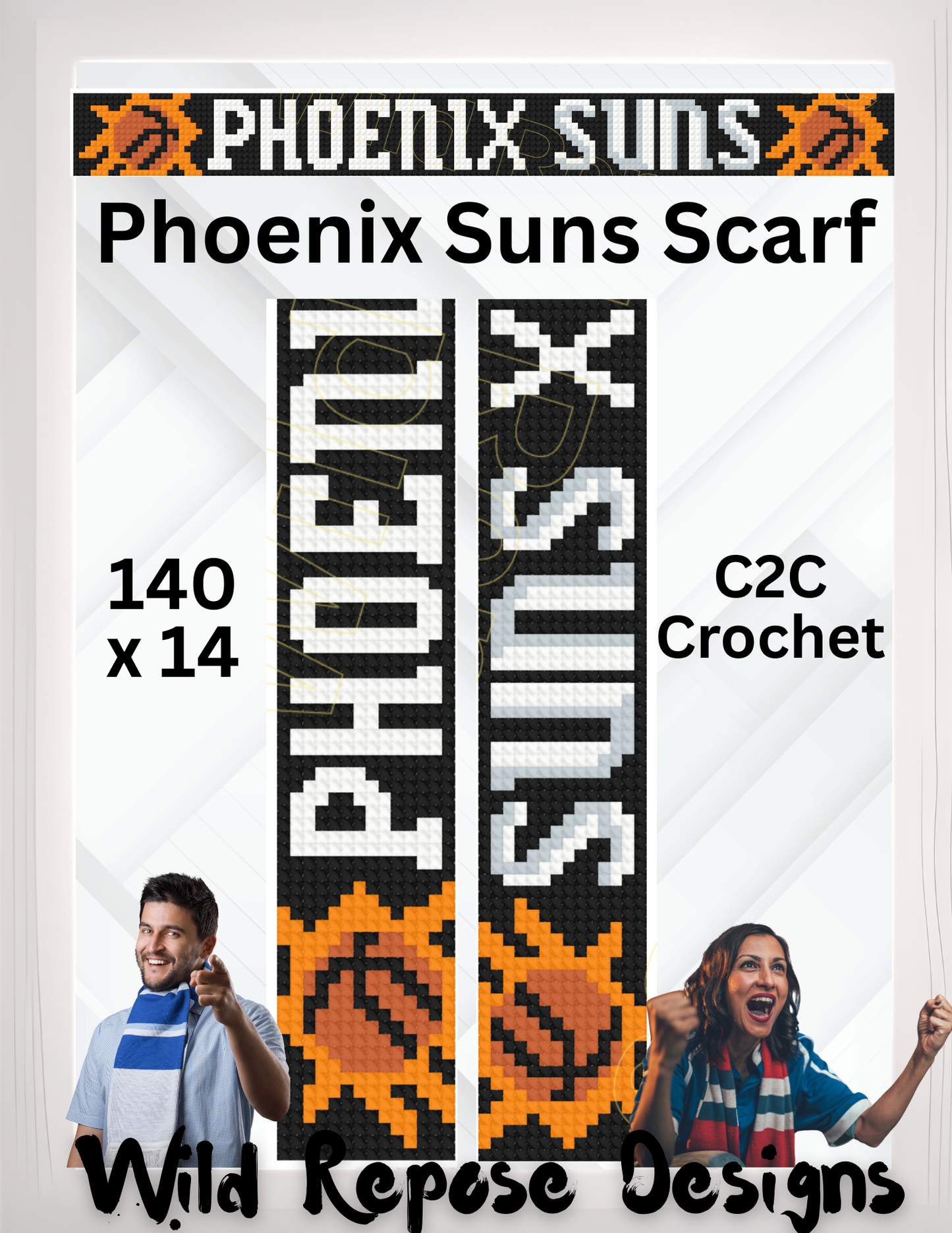 Phoenix Suns Scarf C2C Crochet Pattern 140 x 14
