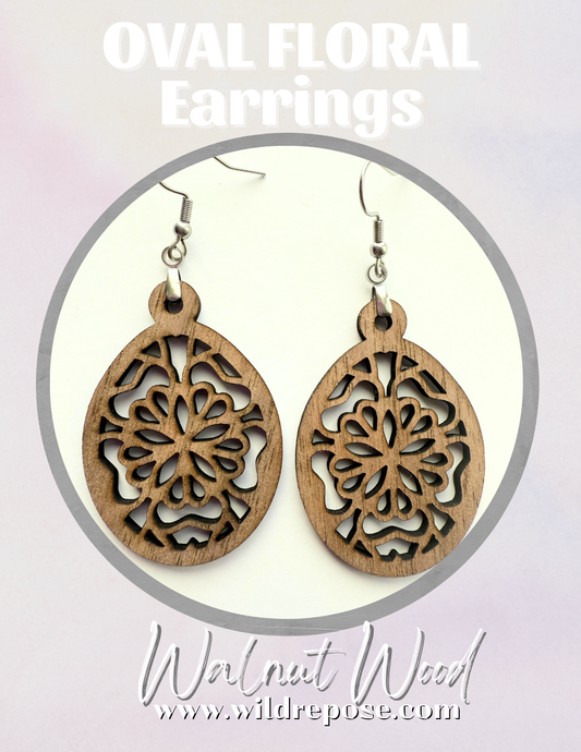 Handcrafted Wooden Filigree Oval Earrings – Lightweight Boho Jewelry