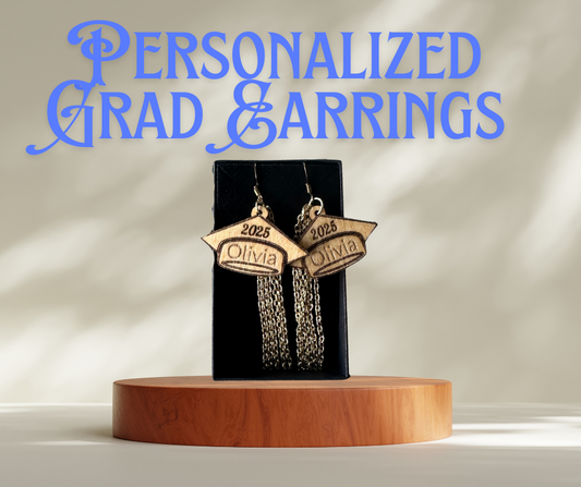 Personalized Graduation Earrings with Chain Detail