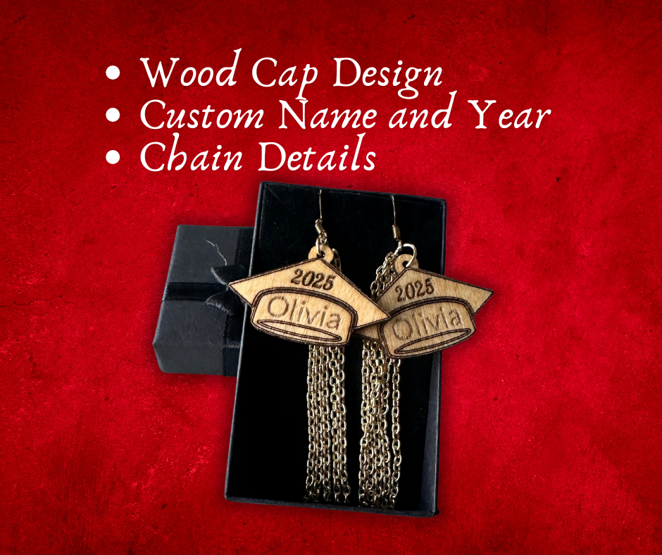 Personalized Graduation Earrings with Chain Detail
