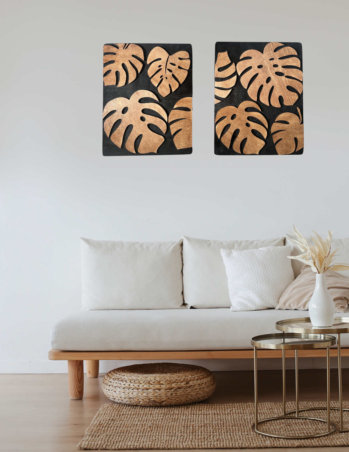 Monstera Leaf Wooden Wall Art Set – Modern Tropical Décor (14.25” x 11.25”)
