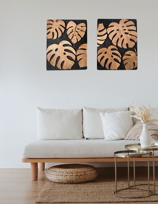 Monstera Leaf Wooden Wall Art Set – Modern Tropical Décor (14.25” x 11.25”)